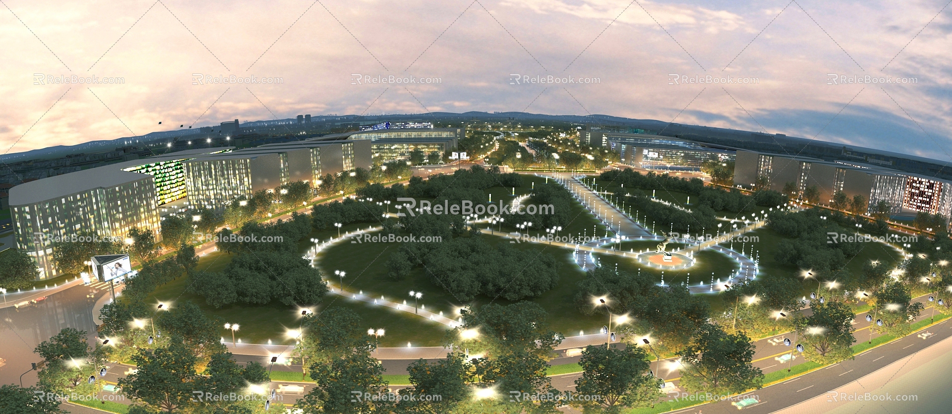 Modern Aerial View Urban Night Scene Planning 3d model