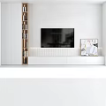 Modern TV Wall Design With Textured Panel TV Cabinet And Decorative Painting