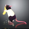 Cartoon Rat Holding Yellow Noodles Standing On Dark Surface With Rice Grains