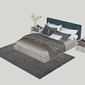 Modern Double Bed With Black Headboard Bedside Tables And Soft Pillows 3d model