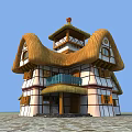 Traditional Detached Villa Featuring Thatched Roof White Brown Exterior Balcony And Tower