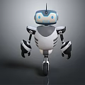 Futuristic Robot Design With Blue Eyes Gray White Body Black Arms Legs And Single Wheel