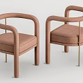 Modern Elegant Blush Pink Upholstered Dining Chairs With Curved Armrests And Gold Metal Legs