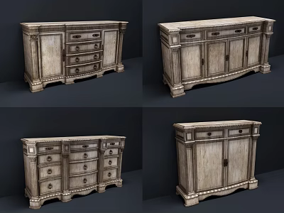 Vintage Wooden Dresser With Drawers Cabinet Doors And Classic Carved Details 3d model