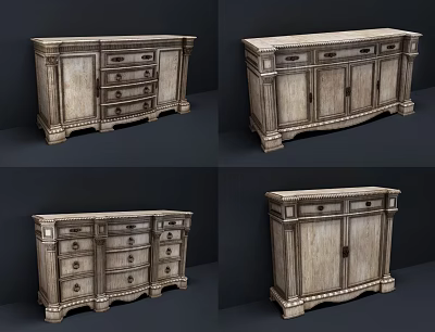 Vintage Wooden Dresser With Drawers Cabinet Doors And Classic Carved Details 3d model