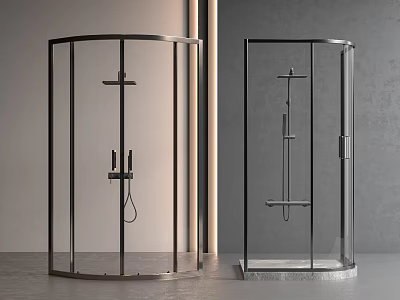 Modern Shower Sauna Enclosure Design with Glass Panels Metal Frame and Fixtures 3d model
