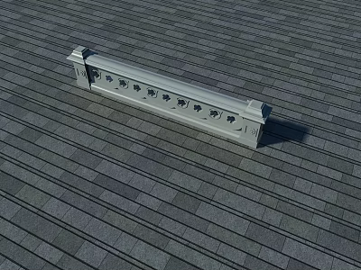 Ornate Building Exterior Wall Featuring White Carved Decor On Gray Roof Tiles 3d model