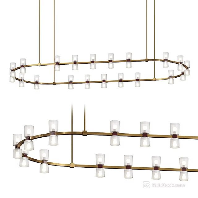 Modern Circular Chandelier With Gold Metal Frame And Glass Lamps 3d model 