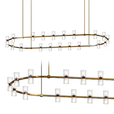 Modern Circular Chandelier With Gold Metal Frame And Glass Lamps 3d model