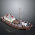 Small Cargo Ship With Brown Hull White Superstructure Red Lifebuoys And Deck Cargo