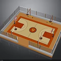 Standard Basketball Court Layout With Fence Basketball Hoops Red Painted Areas And Central Logo