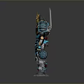 Futuristic Robot With Glowing Blue Lines Yellow Helmet And Black Armor Design