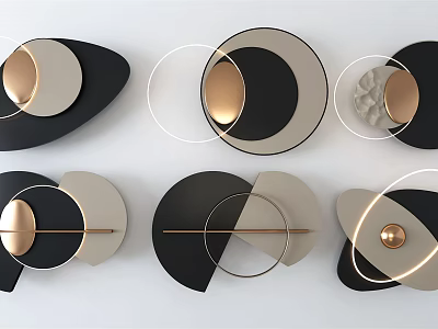 Modern Geometric Wall Decor With Metal Accents Black White Gold Circular Shapes 3d model