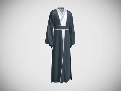 Traditional Long Robe With Dark Exterior White Lining Wide Sleeves And Sash Belt 3d model