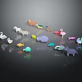 Colorful Animal Toys Arranged With Various Types On Black Background With Reflections