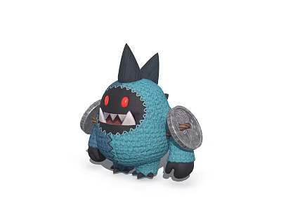 Blue Furry Game Movie Character With Black Horns Red Eyes And Shoulder Shields 3d model