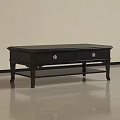 Modern Black Coffee Table With Two Drawers Silver Handles And Lower Shelf 3d model