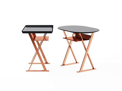 Modern Two Side Tables With Black Tabletop And Copper X Shaped Legs 3d model