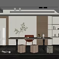 Quiet Study Home Study Desk and Chair Combination Bookcase End View Table Chandelier Wall Decoration Carpet Curtain 3d model