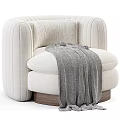 Stylish Cream Single Sofa with Vertical Stitching Plush Pillow and Cozy Throw Blanket Wooden Base