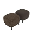 Stylish Round Brown Black Houndstooth Pattern Upholstered Ottoman with Dark Legs 3d model