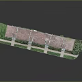 Residential Building Model With Red Roof Green Lawn Trees And Sidewalk