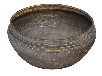 Traditional Vintage Brass Tableware Set With Ornate Carved Patterns And Round Bowl Design 3d model