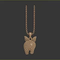 Rose Gold Rabbit Pendant Necklace With Honeycomb Pattern And Small Diamonds 3d model
