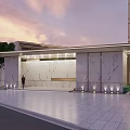 Modern Garden Landscape Design With Marble Wall Lighting And Trees At Entrance Plaza
