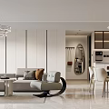 Modern Living Dining Room Interior With Sofa Dining Table And Pendant Lights 3d model