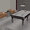 Modern Interior Billiard Entertainment Table With Green Felt Cues Balls Brown Leather Sofas And Rug