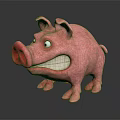 Pink Cartoon Pig Character With Exaggerated Expression Standing On Dark Background 3d model