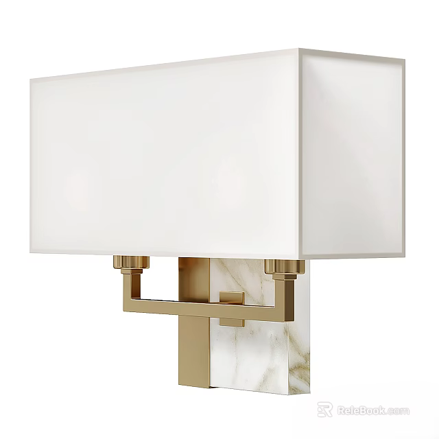 Modern Wall Sconce With White Square Shade And Gold Marble Base 3d model