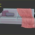 Light Gray Sectional Sofa With Purple Blue Patterned Cushions Pink Blanket And Gold Legs