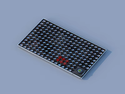 Rectangular Decorative Panel With Checkerboard Grid Surface Red Symbol And Green Circular Logo 3d model