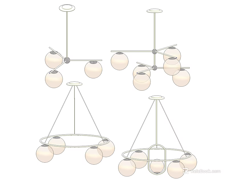 Modern Chandeliers With Spherical Bulbs And Different Design Structures For Interior Decor 3d model