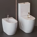 Modern White Toilet And Bidets With Essential Oil Diffuser In Bathroom