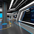 3D Indoor Floor Plan With Blue Pathways And Multiple Rooms Design
