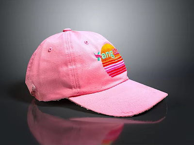 Pink Baseball Cap With Sunset Logo And Gradient Sun Design Distressed Brim Casual Style 3d model