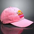 Pink Baseball Cap With Sunset Logo And Gradient Sun Design Distressed Brim Casual Style