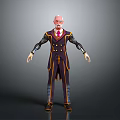 Animated Character Bald Head Bow Tie Purple Outfit Yellow Accents Mechanical Arms