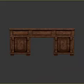 Traditional Dark Brown Wooden Desk With Carved Legs And Storage Drawers