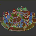 Festive Christmas Building Scene With Dome Roof Candy Canes Green Trees And Snow Covered Pavilions