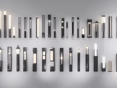 Various Styles Of Modern Outdoor Lights With Black And Silver Finish For Exterior Decoration 3d model