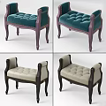 Teal And Cream Tufted Ottomans With Wooden Legs And Upholstered Seats