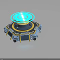 Advanced Hexagonal Base Tech Equipment Featuring Glowing Blue Rings And Metallic Supports