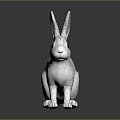 White Rabbit with Long Ears Sitting Posture Smooth Fur on Dark Background 3d model