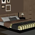Modern Double Bed Bedroom Interior With Headboard Nightstands Table Lamps And Striped Bedding
