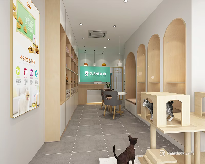 Pet Lifestyle Mall Store With Cat Climbing Shelves And Pet Supplies 3d model 