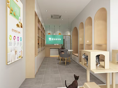 Pet Lifestyle Mall Store With Cat Climbing Shelves And Pet Supplies 3d model